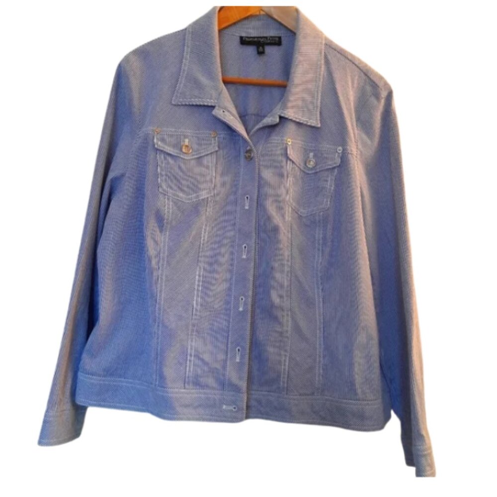 Proportional Petite Conrad C SZ 18 Blue & White Pinstripe Women's Bomber Jacket